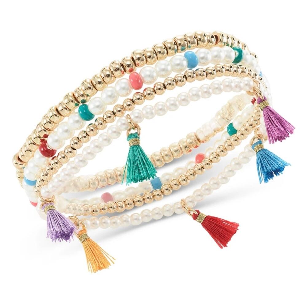 On 34th 4-Pc. Set Bead, Imitation Pearl & Tassel Stretch Bracelets